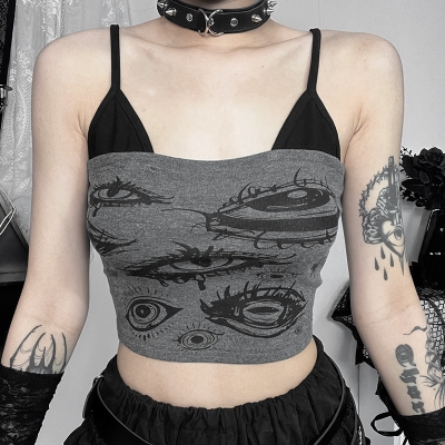Summer 2024 new hot girl vest, European and American style demon demon -in -law's eye print camisole girl