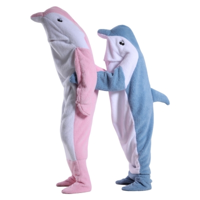 Dolphin sleeping bag adult TV blanket office one-piece pajamas wearable blanket winter warm shark hooded cartoon one-piece