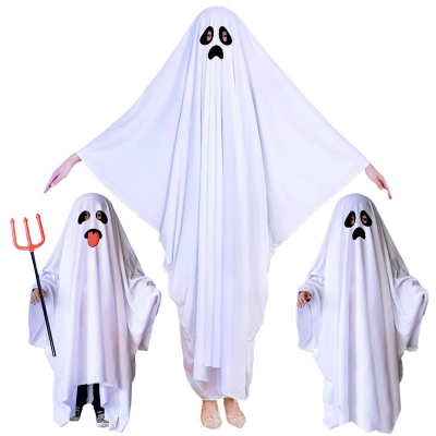 Halloween Party White Costume Masquerade Children Adult Ghost Cape Cloak