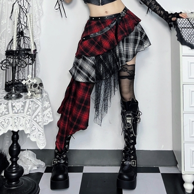 Autumn 2024 new style hip skirt European and American style temperament hot girl slim irregular plaid skirt female