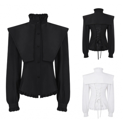 European and American punk pleated gothic shirt medieval clothing steampunk Victorian top retro