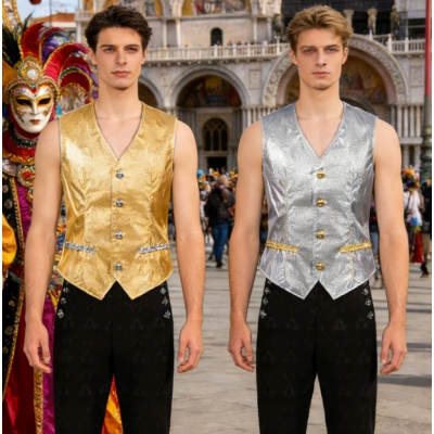 2026 Carnival Hot Selling Men's and Women's Clothing: Medieval Costumes with Sparkling Sequined Short Vests for Halloween Costumes