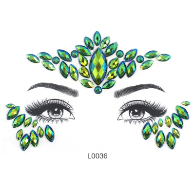 European and American fashion facejewels face stickers diamond rhinestone face stickers chest stickers set cyan series green face stickers diamond