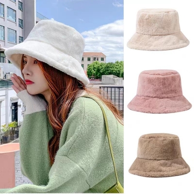 Rabbit fur hat for women autumn and winter all-match fisherman hat Korean style new style plush basin hat trendy personality ear protection warm bucket hat