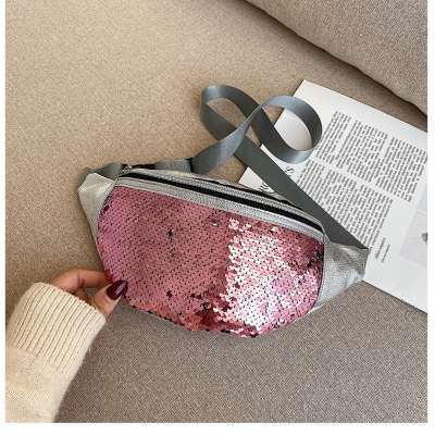 Sequin waist bag women's new mobile phone messenger bag spring and summer ladies fashion PU laser waist bag Korean chest bag trend