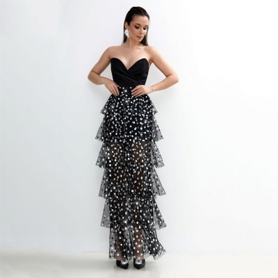 Sexy high waist polka dot sequined skirt long skirt 2025 spring new style mesh thin cake skirt for women