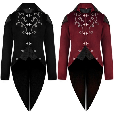 2025 European and American new Halloween tuxedo medieval retro clothing mid-length punk men's coat