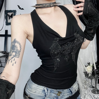 Gothic dark cross hot diamond swing collar backless vest new style all-match top vest for women