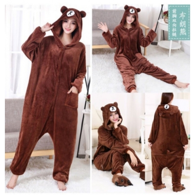 New arrival flannel cartoon animal Brown Bear one-piece pajamas