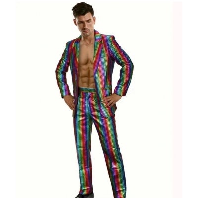 Men's sequined gold-stamped suit disco cos party stage nightclub shiny cool performance suit