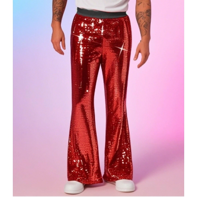 2025 Summer New European and American Sequin Silver Flared Trousers Stage Performance Casual Pants
