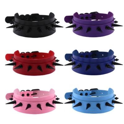 European and American punk style black nail spike bondage collar original anime street shot nightclub double PU leather necklace clavicle chain