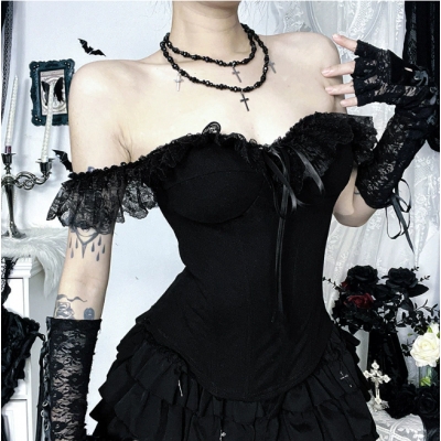 Dark series tube top waist shaping lace camisole top new style niche design sexy hot girl outfit