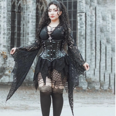 Dark trumpet sleeve irregular lace blouse 2025 new gothic style clothing