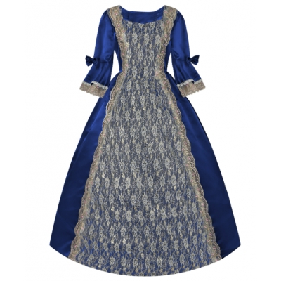 Medieval female court noble ball dress Renaissance lace satin dress