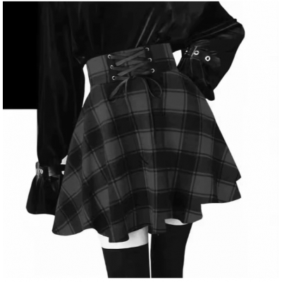 New fashion plaid tie high waist skirt all-match half-length tutu skirt