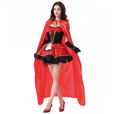 Halloween costume red adult Little Red Riding Hood princess dress long dress with cape