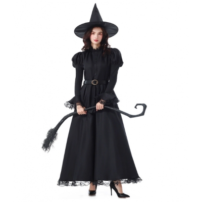 Halloween costumes party movie role costumes witch black temperament lace witch dress magician