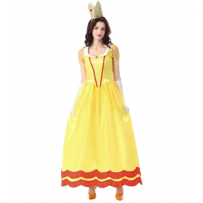 Halloween costume adult princess dress game princess character yellow satin bud long dress