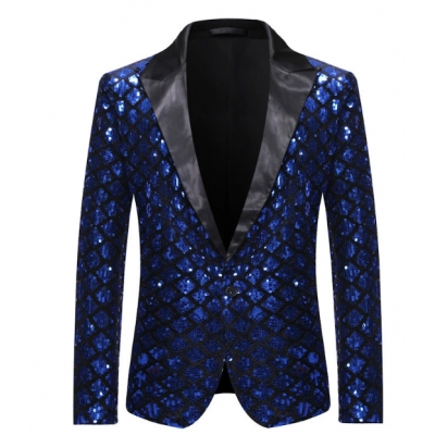 New Men's Peaked Lapel Suit Stage Banquet Host Party Diamond Sequined Dress Performance Costume