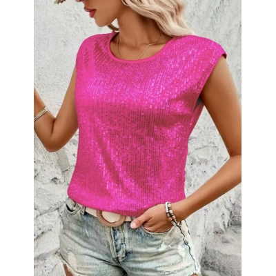 New European and American style spring/summer loose-fitting casual fashion party round neck sleeveless top women's sequined T-shirt