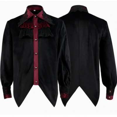 New European and American style men's pleated shirt, medieval costume, steampunk Victorian top, inner layer