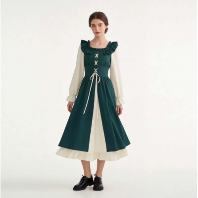 German traditional beer festival attire, Renaissance retro long-sleeved fitted waist dress, carnival dress.