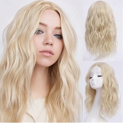 European and American style center-parted burgundy wavy corn perm short hair with blonde gradient and mixed fiber waves in various colors