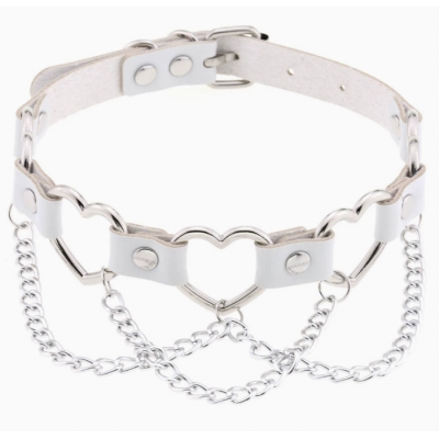 New punk street style linked heart chain clavicle chain choker with unique pin buckle leather necklace choker