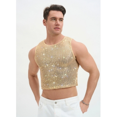 2026 Spring/Summer Men's European and American style sequined men's clothing, nightclub and party attire, sleeveless men's short-sleeved men's clothing for nightclubs and parties.