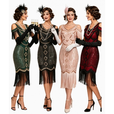 Great Gatsby Dresses 1920s Retro Dress Plus Size Gown Sequined Beaded Party Costume