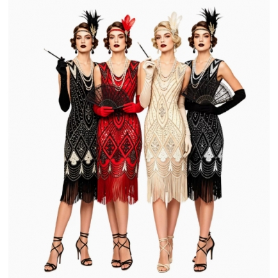 1920s Retro Sequined Beaded Dress, Tassel Dress, Banquet Party Stage Dress